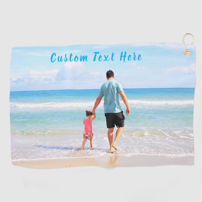 Custom Your Dad Photo Golf Towel Gift with Text (Horizontal)