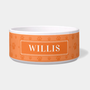 Custom Your Dog Name Orange Paws Ceramic Pet Bowl