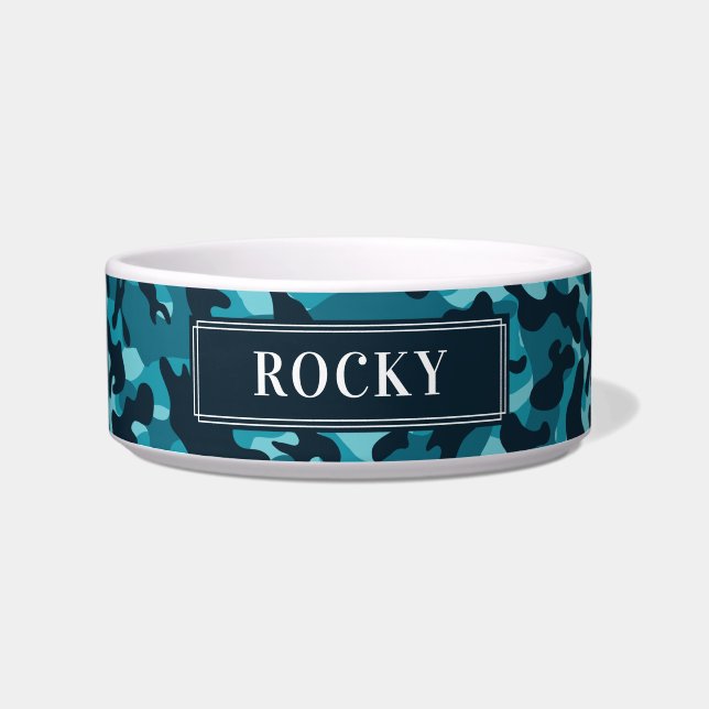 Custom Your Dog Name Personalize Bowl Blue Camo (Front)