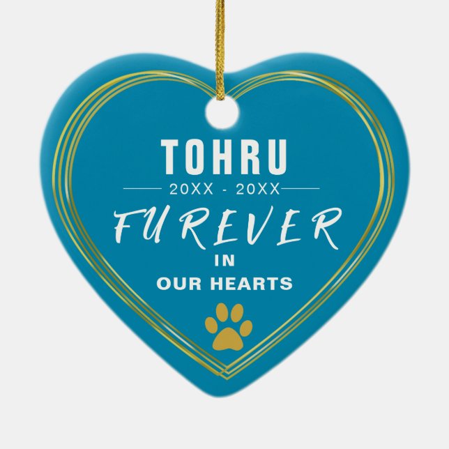 Custom Your Dog Photo Pet Memorial Heart Shaped  Ceramic Ornament (Back)