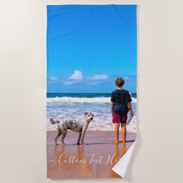 Custom Your Favourite Photo Beach Towel with Text (Front)