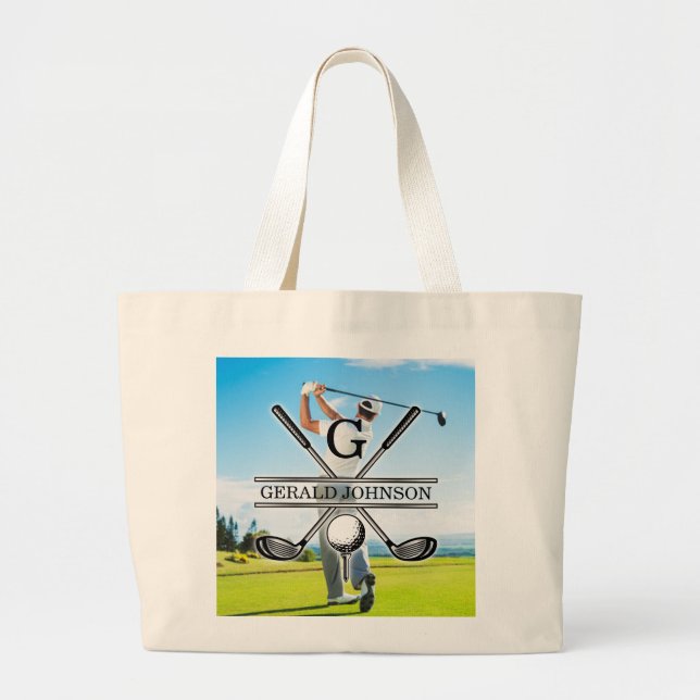 Custom Your Image Golf Monogram Design Large Tote Bag (Front)