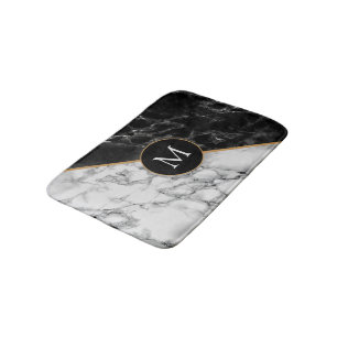 Custom Your Letter Bath Mat Black White Marble