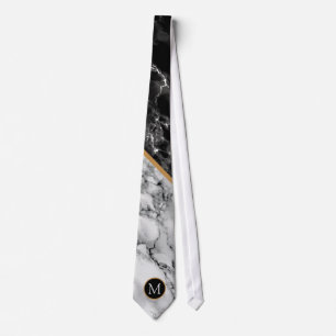Custom Your Letter Black and White Marble Neck Tie