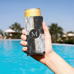 Custom Your Letter Monogram Can Cooler Marble
