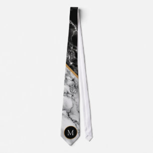Custom Your Letter Neck Tie Black White Marble