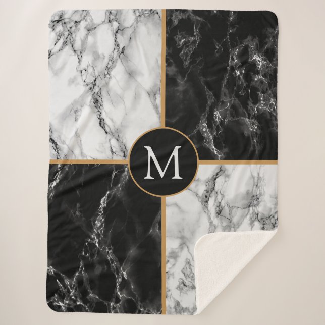 Custom Your Letter Sherpa Blanket Marble Design (Front)