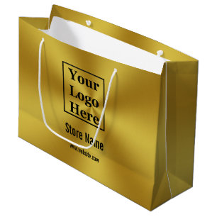 Custom Your Logo Here on Brushed Gold Look Large Gift Bag