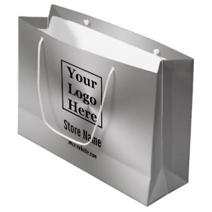 Custom Your Logo Here on Brushed Metal Look Large Gift Bag
