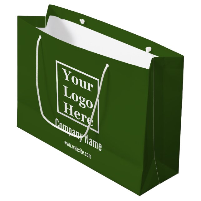Custom Your Logo Here on Forest Green Large Gift Bag (Front Angled)