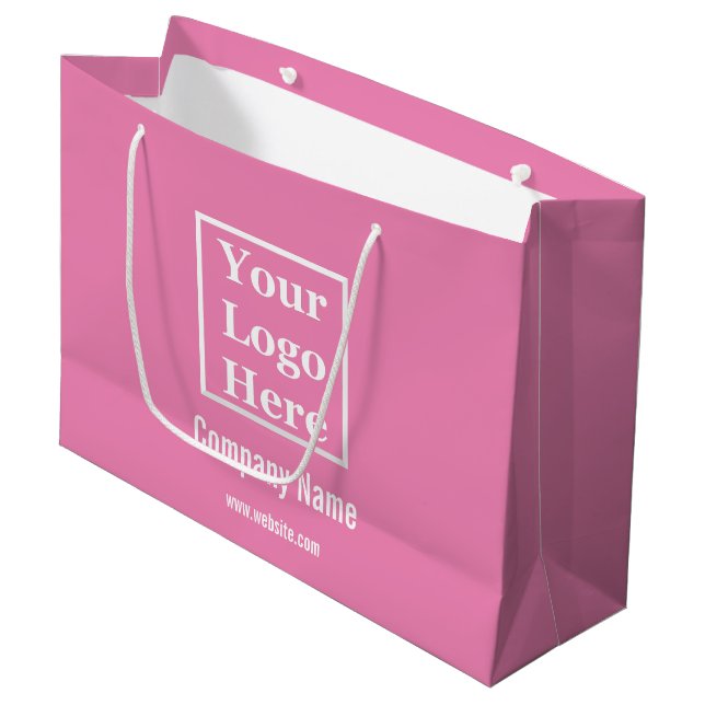 Custom Your Logo Here on Pink Large Gift Bag (Front Angled)