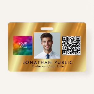 Custom Your Logo QR Code Employee Photo Gold Badge