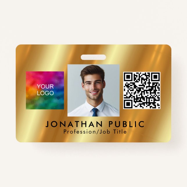 Custom Your Logo QR Code Employee Photo Gold Badge (Front)
