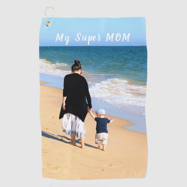 Custom Your Mom Photo Golf Towel Gift with Text (Front)
