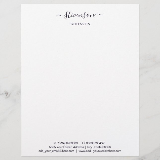 Custom Your Name Address Text Info Letterhead (Front)