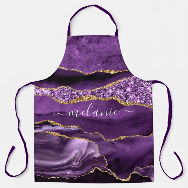 Custom Your Name Apron Agate Purple Violet Gold (Front)