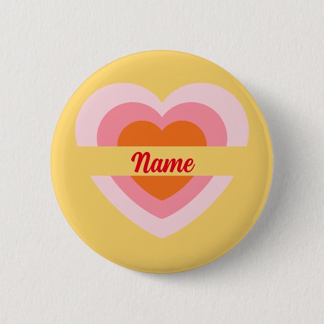 Custom Your Name Badge Pin Pink Personalized Heart (Front)