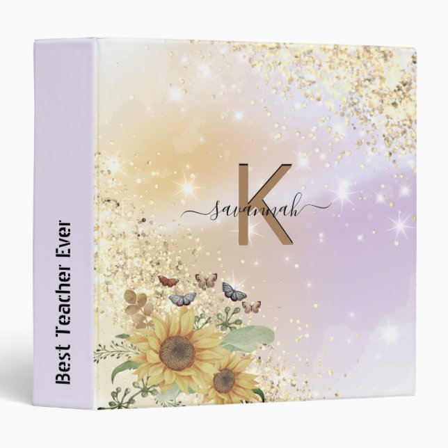 Custom Your Name Elegant Sunflower High School   Binder (Front/Spine)