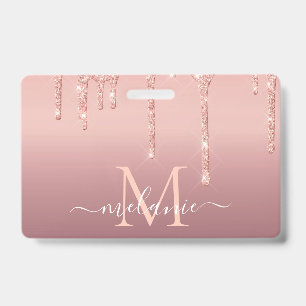 Custom Your Name Letter Rose Gold Glitter Badge