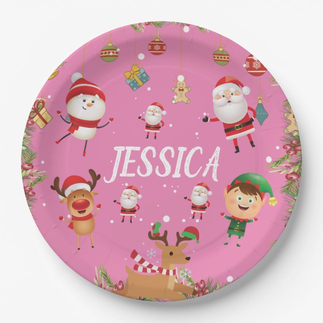 Custom Your Name, Merry Christmas Paper Plate. Paper Plate (Front)