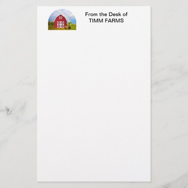 Custom Your Name Red Barn Blue Sky Stationery (Front)