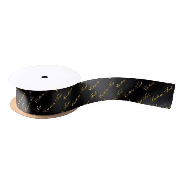 Custom your own gold text black colour satin ribbon (Spool)