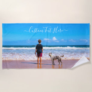 Custom Your Photo Beach Towel and Custom Text Name