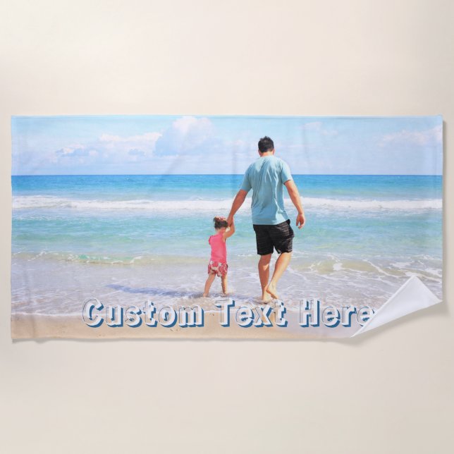 Custom Your Photo Beach Towel Personalized Text (Front)