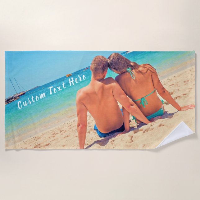 Custom Your Photo Beach Towel with Text (Front)