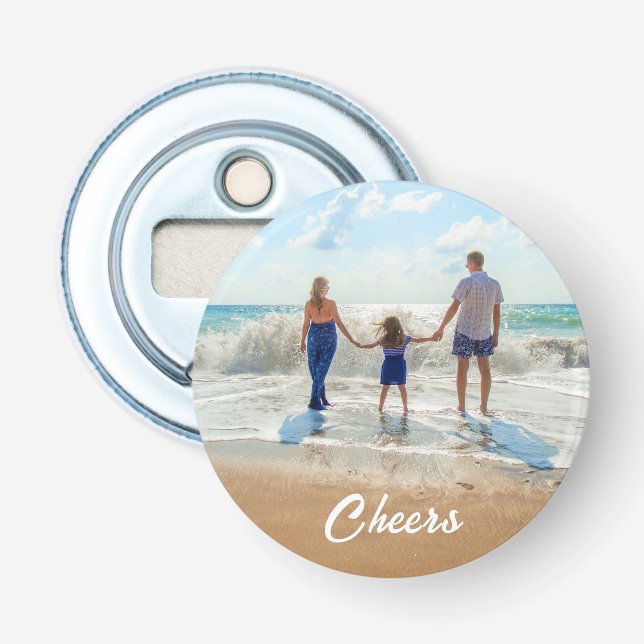 Custom Your Photo Bottle Opener with Text - Cheers (Front)