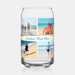 Custom Your Photo Collage and Text Personalized Can Glass