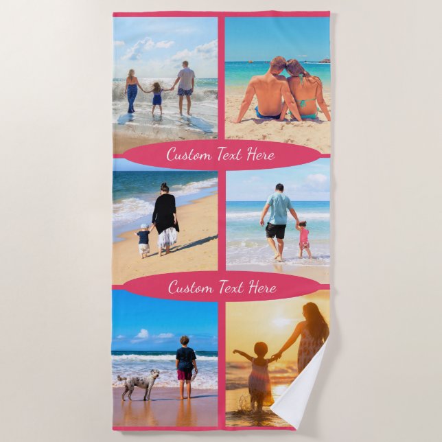 Custom Your Photo Collage Beach Towel with Text (Front)