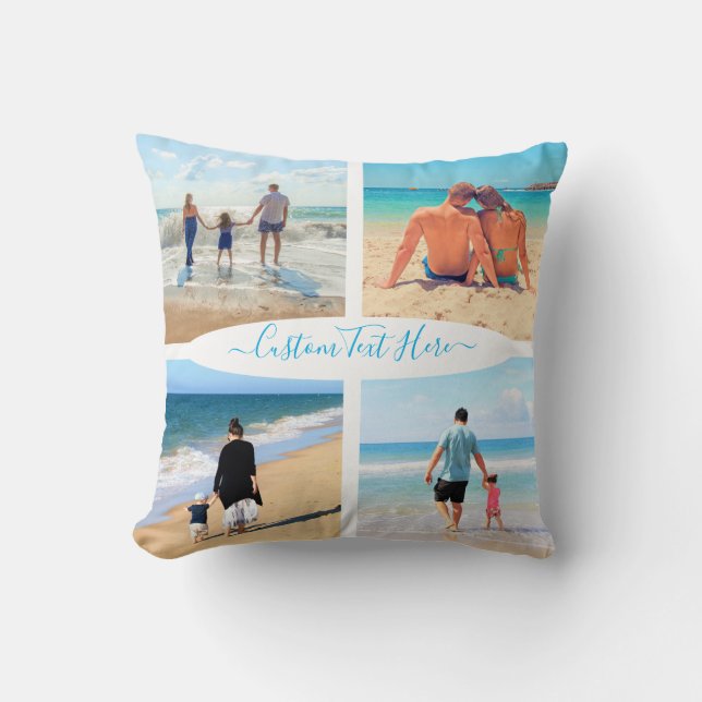 Custom Your Photo Collage Pillow with Text (Front)
