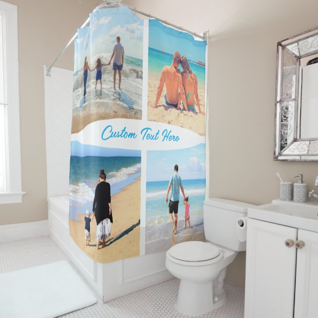 Custom Your Photo Collage Shower Curtain with Text (In Situ)