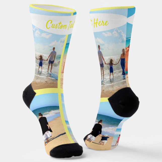 Custom Your Photo Collage Socks with Text Name (Angled)