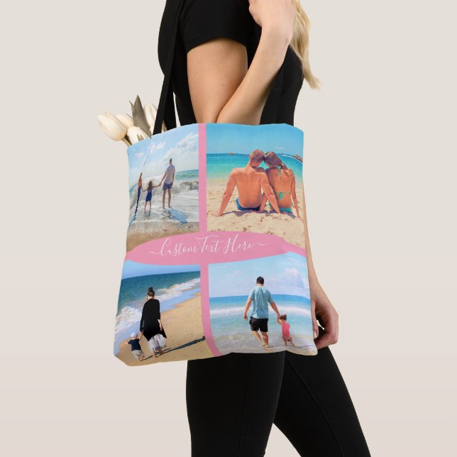 Custom Your Photo Collage Tote Bag with Text (Close Up)