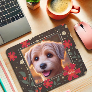 Custom Your Photo Name Fun Brown Red Floral Mouse Pad