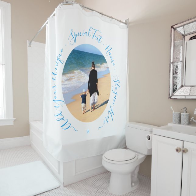 Custom Your Photo Shower Curtain with Text (In Situ)