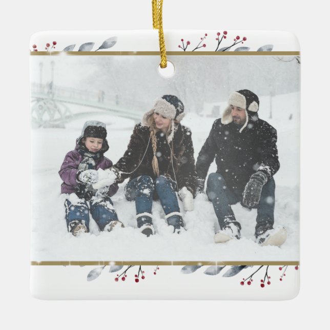 Custom Your Photo, Text & Colour, Merry Christmas Ceramic Ornament (Front)
