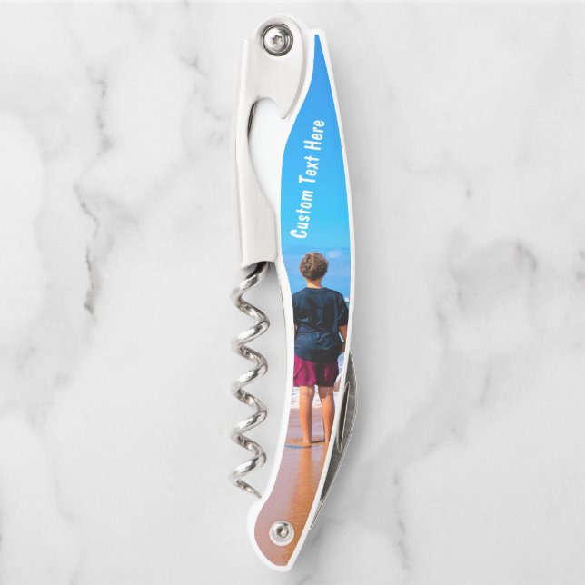 Custom Your Photo Waiter's Corkscrew with Text (Front)