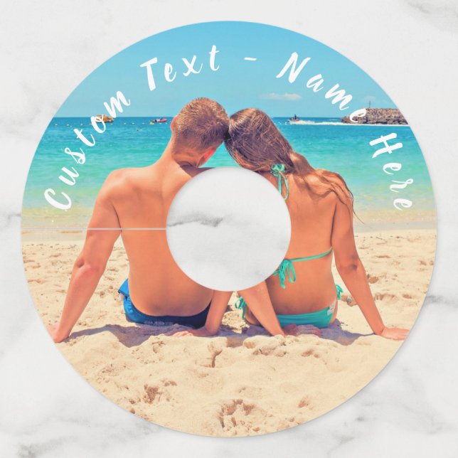 Custom Your Photo Wine Glass Tag with Text (Front)