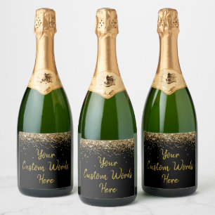 Custom Your Text Here Personalized Black Gold Gift Sparkling Wine Label
