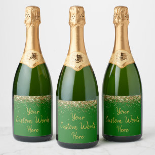 Custom Your Text Here Personalized Emerald Gold Sparkling Wine Label