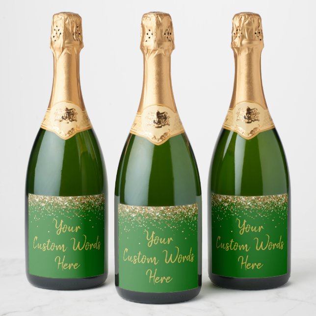Custom Your Text Here Personalized Emerald Gold Sparkling Wine Label (Bottles)