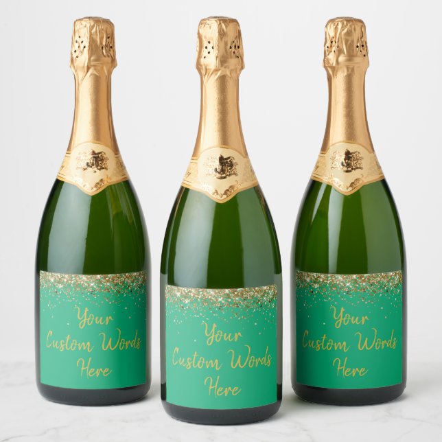 Custom Your Text Here Personalized Green Gold Gift Sparkling Wine Label (Bottles)