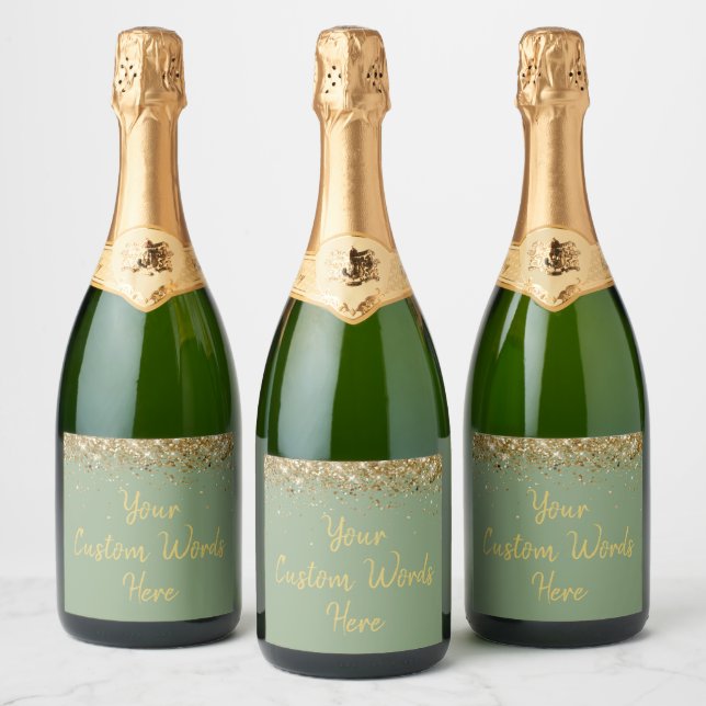 Custom Your Text Here Personalized Sage Green Gift Sparkling Wine Label (Bottles)