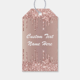 Custom Your Text Name Gift Tags Rose Gold Glitter