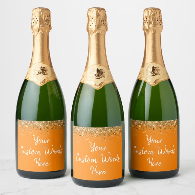 Custom Your Text Personalized Orange Gold Gift Sparkling Wine Label (Bottles)