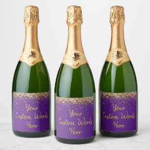 Custom Your Text Personalized Purple and Gold Gift Sparkling Wine Label