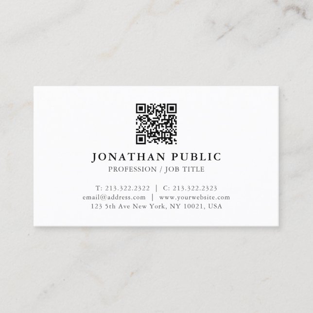 Custom Your Text QR Code Modern Elegant Minimalist Business Card (Front)